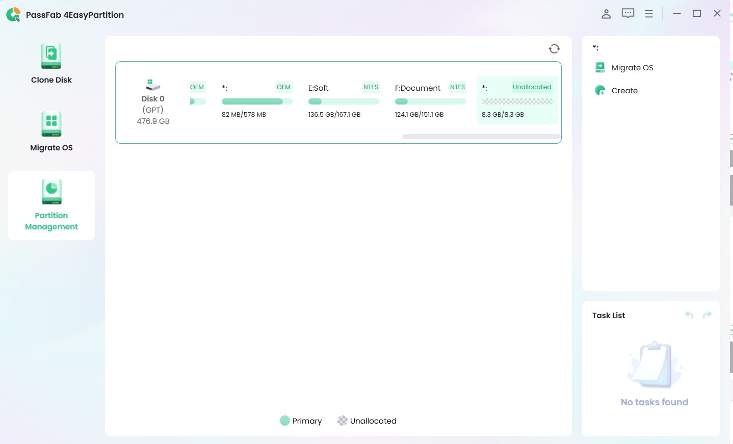 choose unallocated space