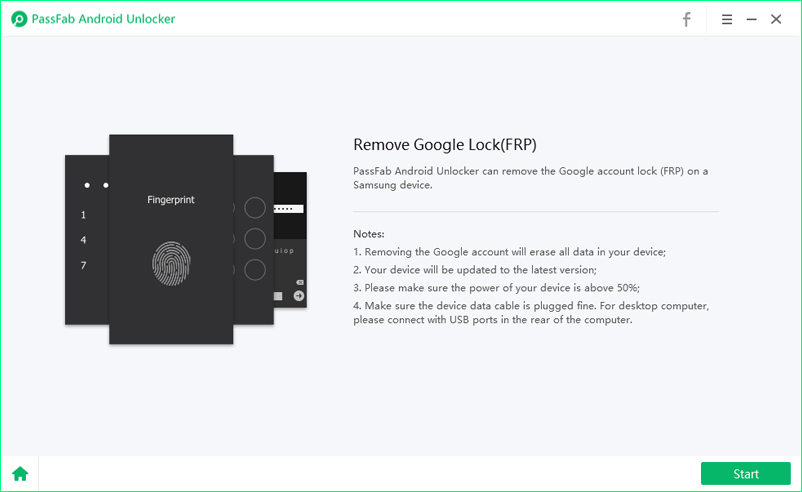 click start in PassFab Android Unlock