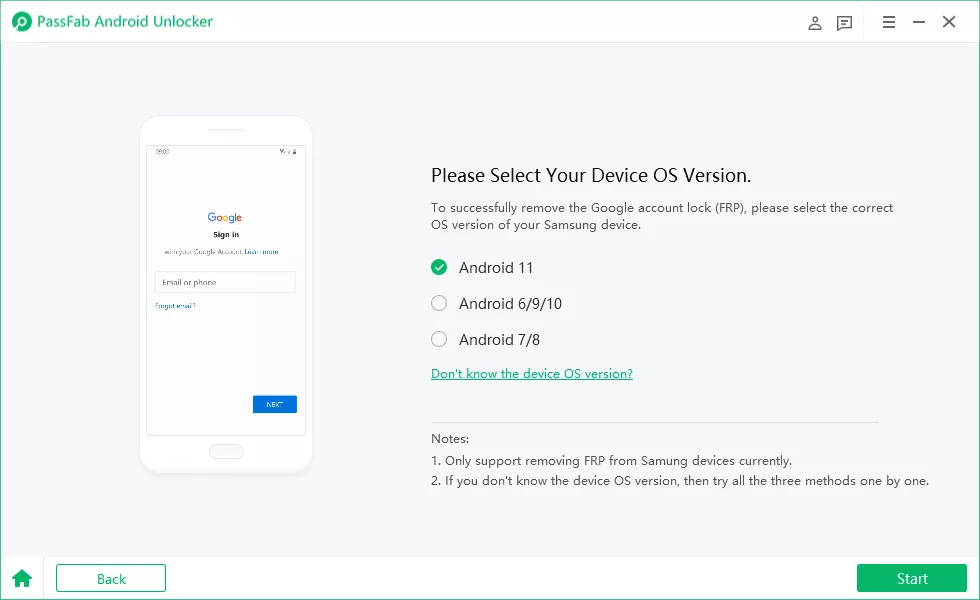 start removing android activation lock via passfab android unlocker
