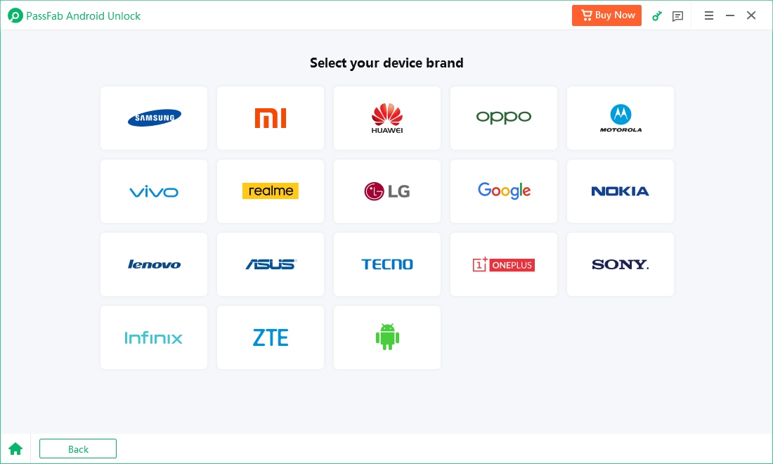 select remove screen lock in passfab android unlock