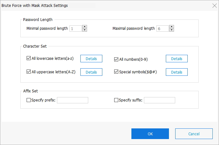 mask attack settings in passfab for office