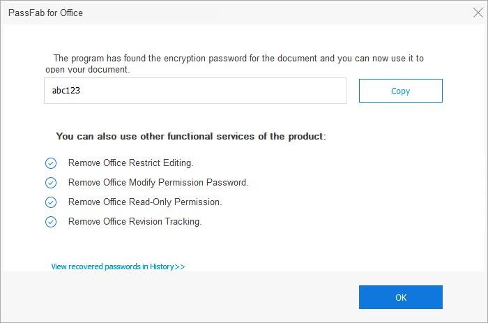 password found in passfab for office