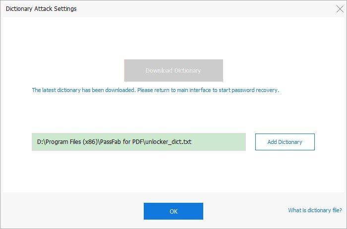 dictionary attack settings passfab for pdf guide