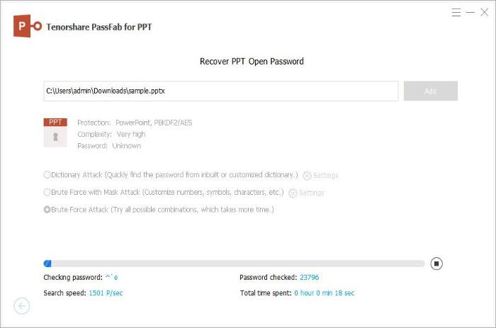 start recovering powerpoint password using passfab for ppt