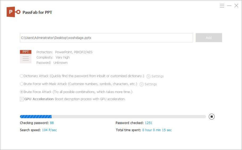 start recovering powerpoint password using passfab for ppt