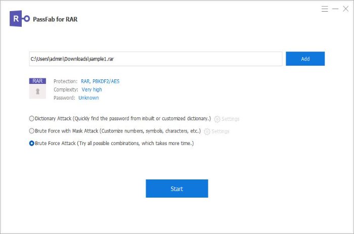 Brute Force with Mask Attackin passfab for rar