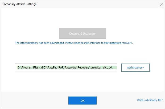 dictionary attack settings in passfab for rar password cracker