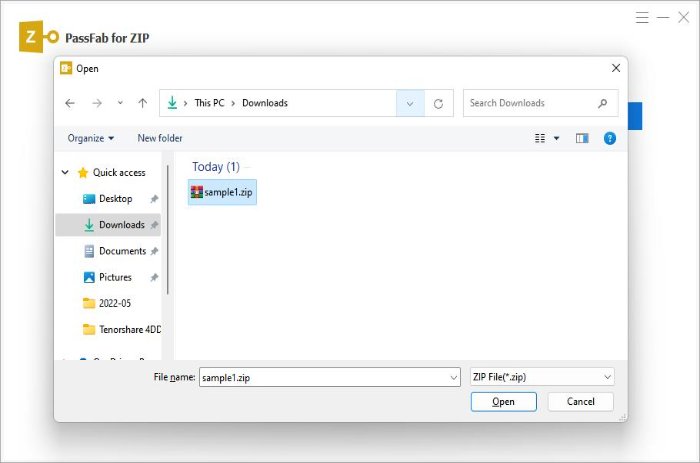 import zip file to passfab for zip