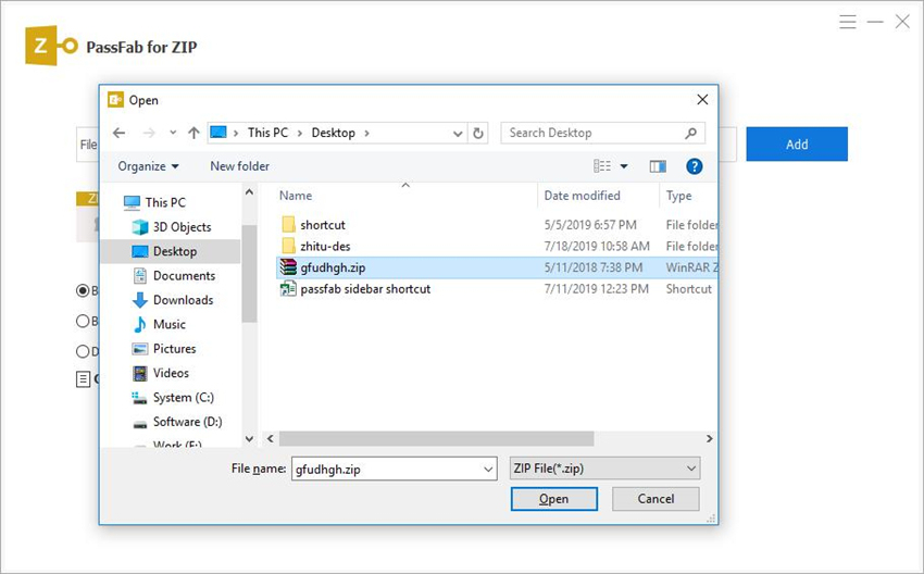import zip file in passfab for zip
