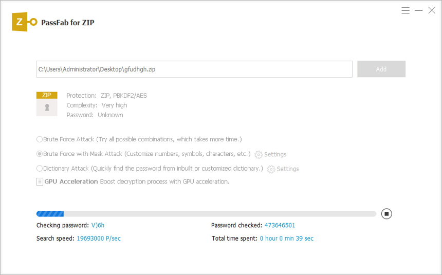 check settings and start in passfab for zip