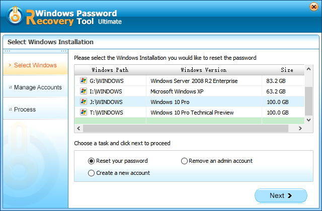 reset admin password option