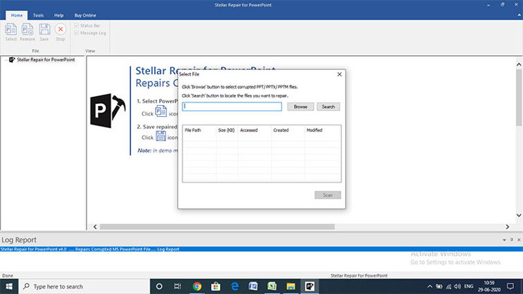 click browse to select the corrupted file