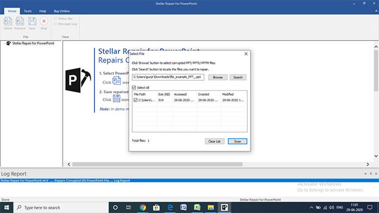 click scan to start the process
