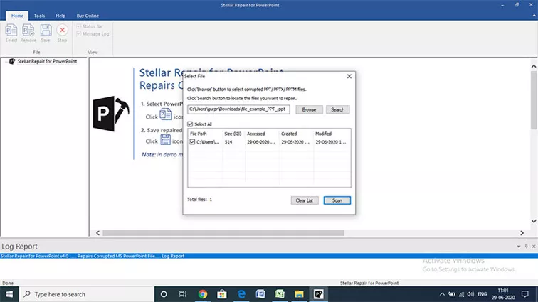 click scan to repair corrupted ppt