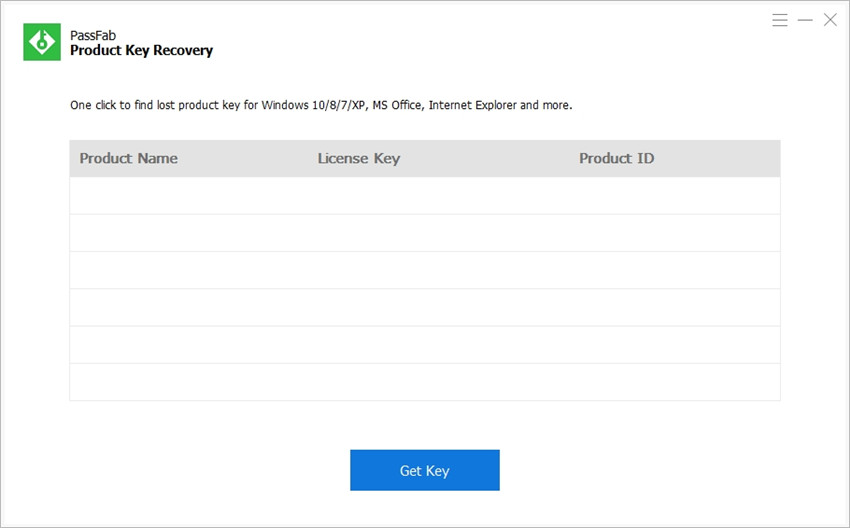 passfab product key recovery maini interface