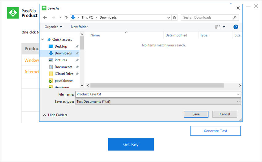 save product key in passfab product key recovery