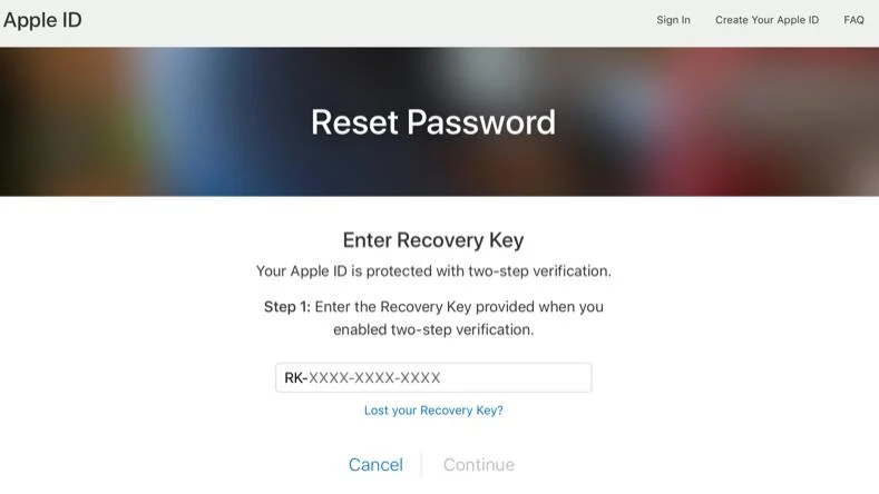 iforgot apple com enter recovery key