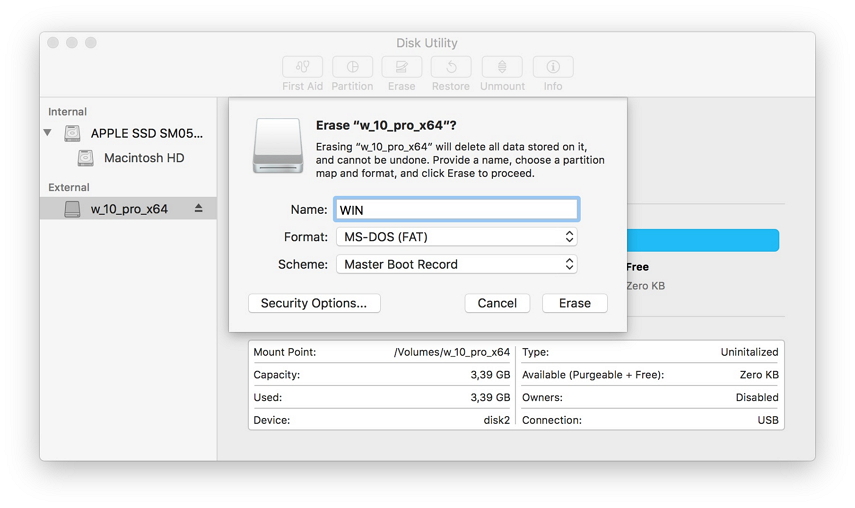 erase usb drive