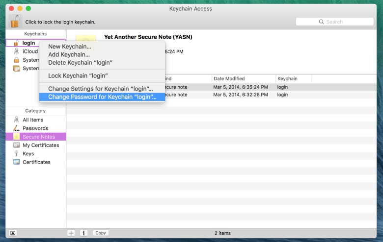   تطبيق الوصول إلى سلسلة المفاتيح