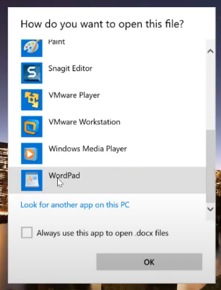 open with wordpad
