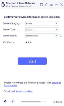 confirm device info in aiseesoft iphone unlocker