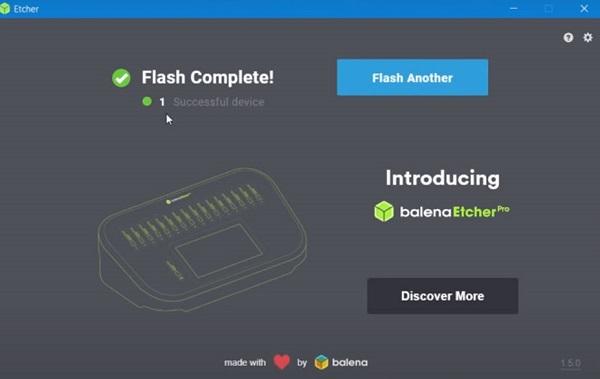 flash image complete in balenaetcher