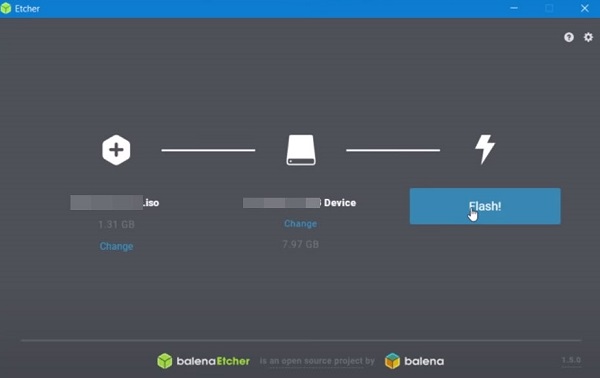 click flash in balenaetcher