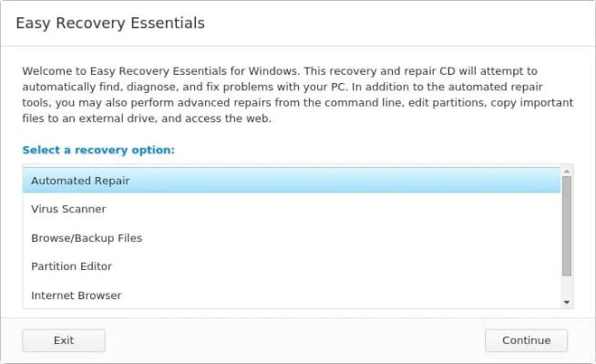 use easy recovery essential free and click continue
