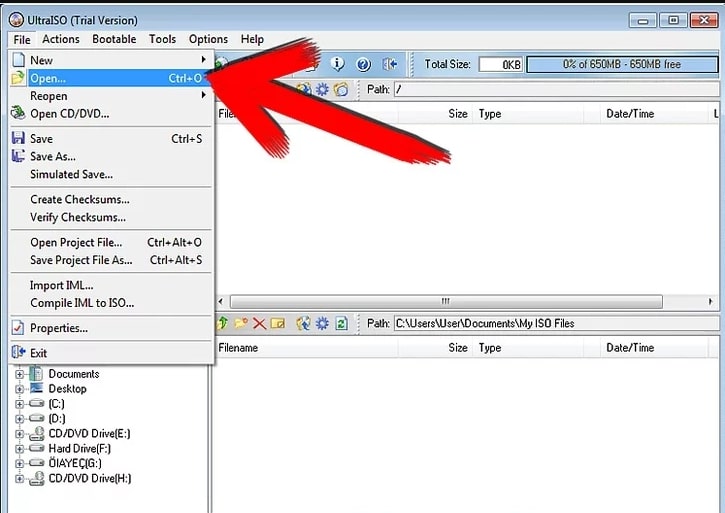 Click on File and select Open