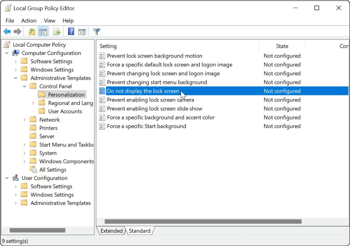 windows 11 disable lock screen