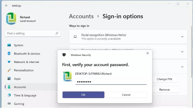 verify password