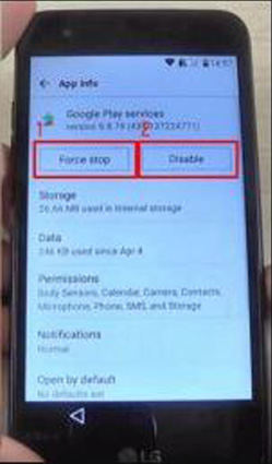 choose google play services then click force stop