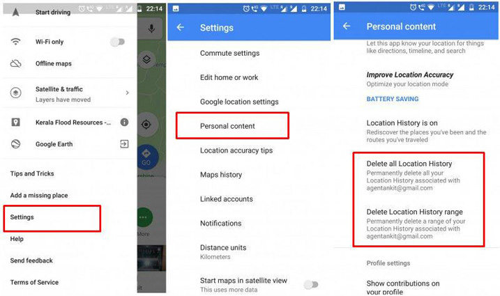 mdelete location history of google maps
