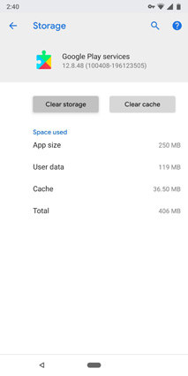 clear data on google play services
