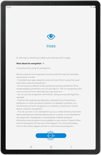 iris setup galaxy tab a