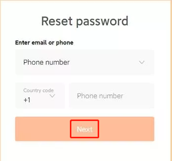 mi account reset password click next