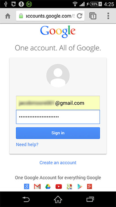 reset google password on android device