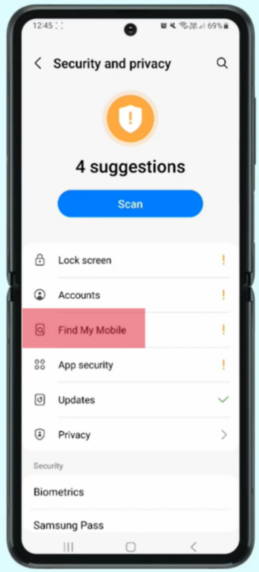 open find my mobile in samsung 