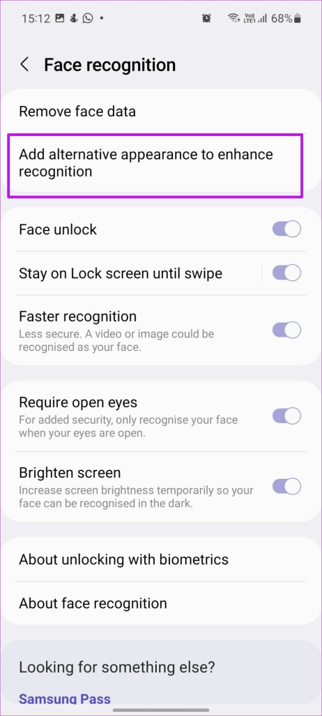 samsung add alternative appearance