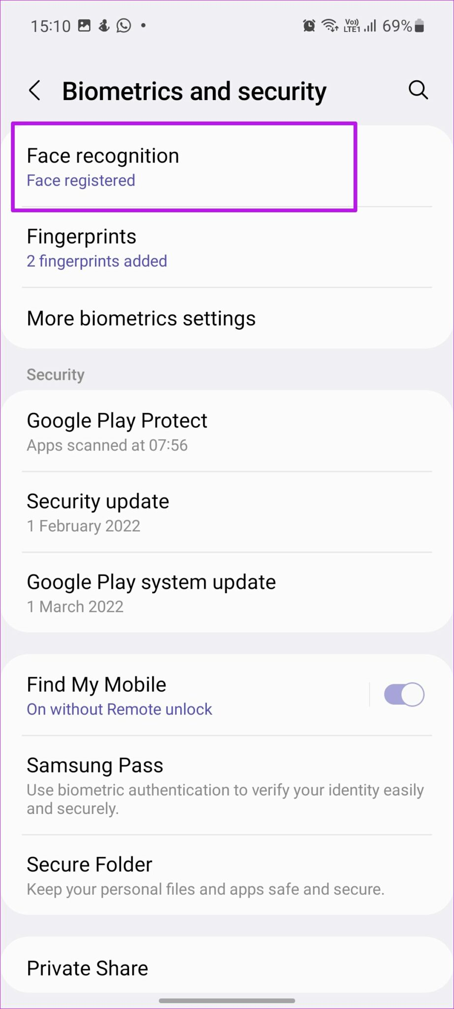 samsung face recognition