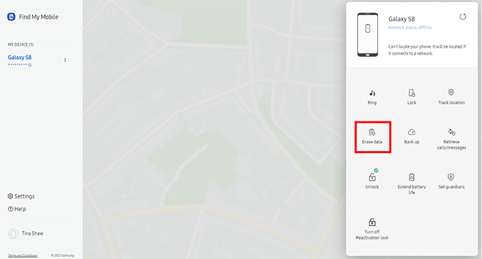 samsung fine my mobile erase data