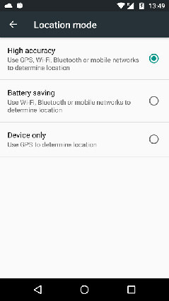 select high accuracy in location mode
