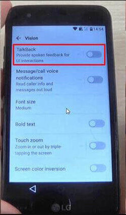 tap talkback to enter the menu