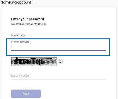 type samsung account password