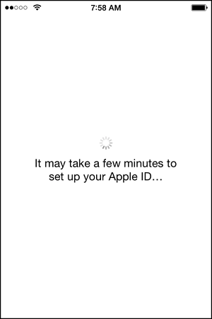 it may take a few minutes to set up your apple id