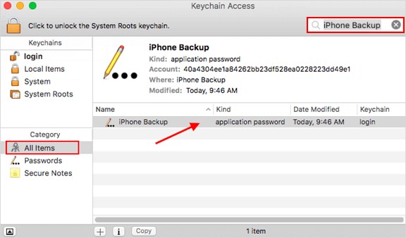 click iphone backup to see encrypt local backup password