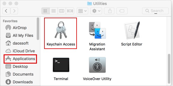 click keychain access to find saved backup password