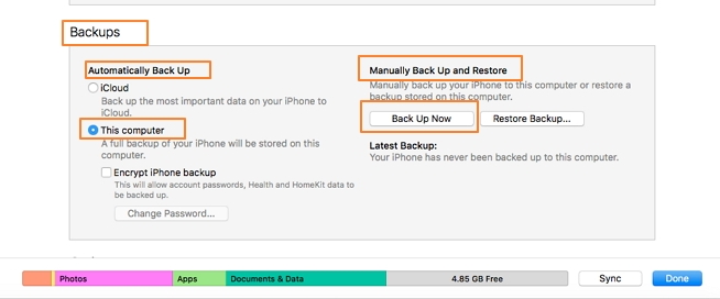 backup iphone6s using itunes