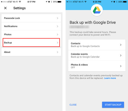 back up with google dive