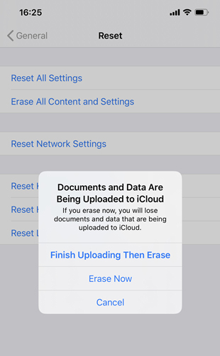 erase all content and settings new